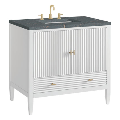 Renovate for Less Atlanta Myrrin 36" Vanity, Bright White w/ 3 CM Parisien Bleu Silestone Top
