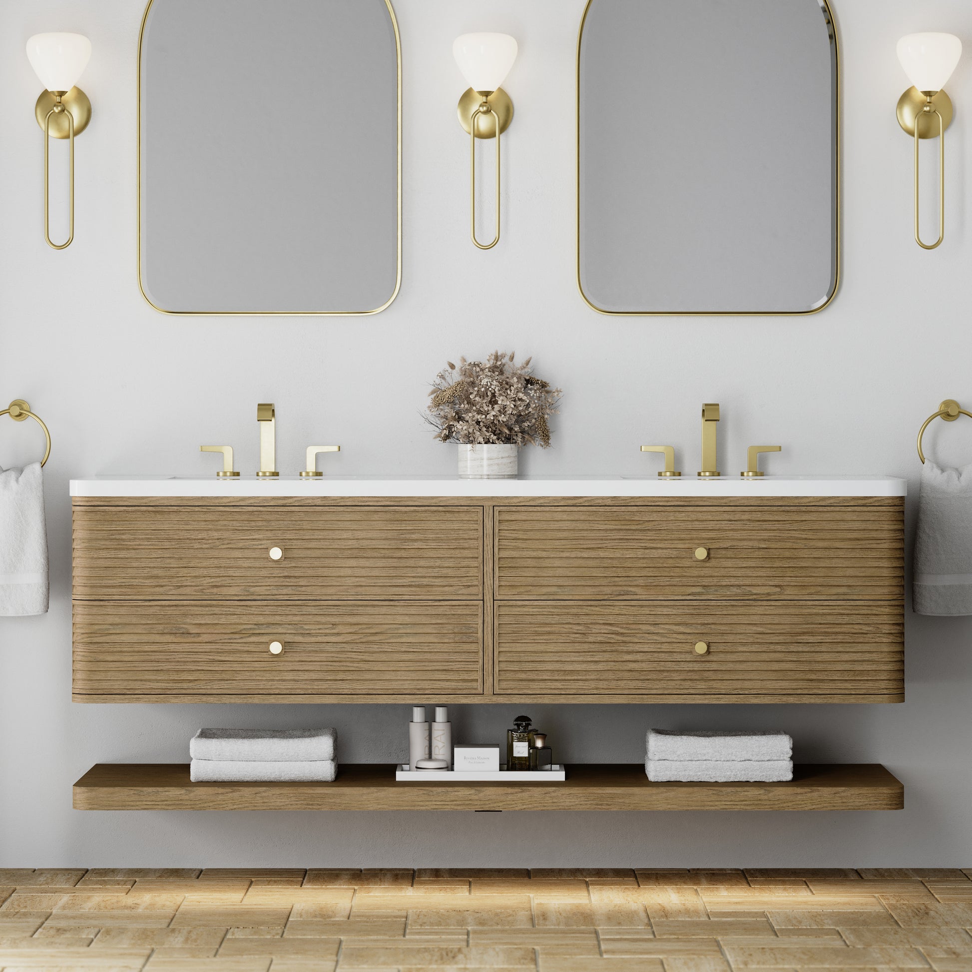Renovate for Less Atlanta Allamari 72" Double Vanity, Dune Mist w/ 3 CM White Zeus Silestone Top