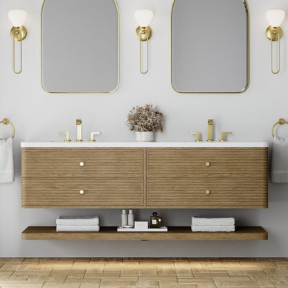 Renovate for Less Atlanta Allamari 72" Double Vanity, Dune Mist w/ 3 CM White Zeus Silestone Top