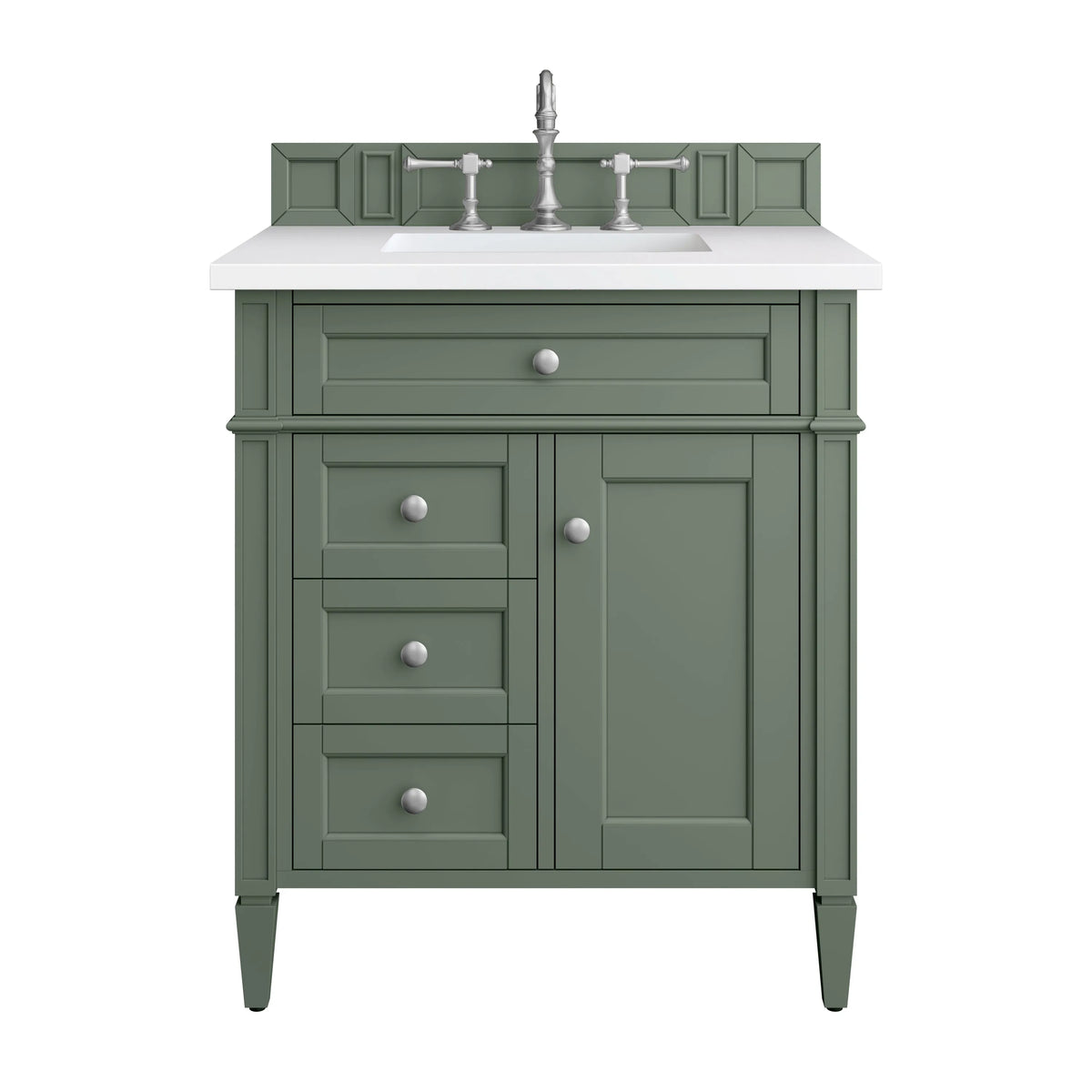 Brittany 30" Single Vanity, Smokey Celadon w/ 3 CM White Zeus Top