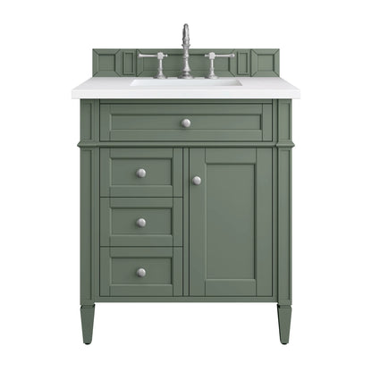 Brittany 30" Single Vanity, Smokey Celadon w/ 3 CM White Zeus Top