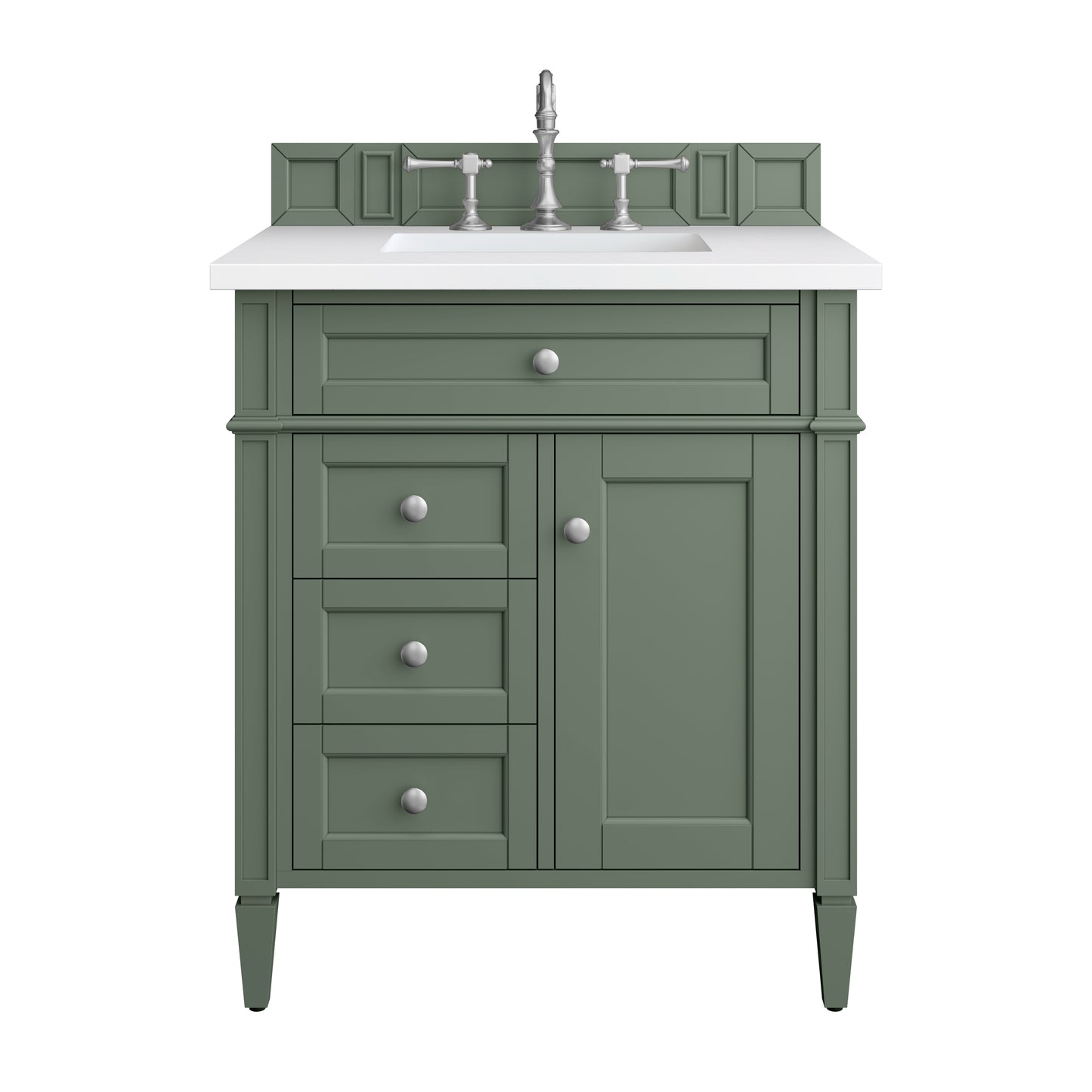 Renovate for Less Atlanta Brittany 30" Single Vanity, Smokey Celadon w/ 3 CM White Zeus Top