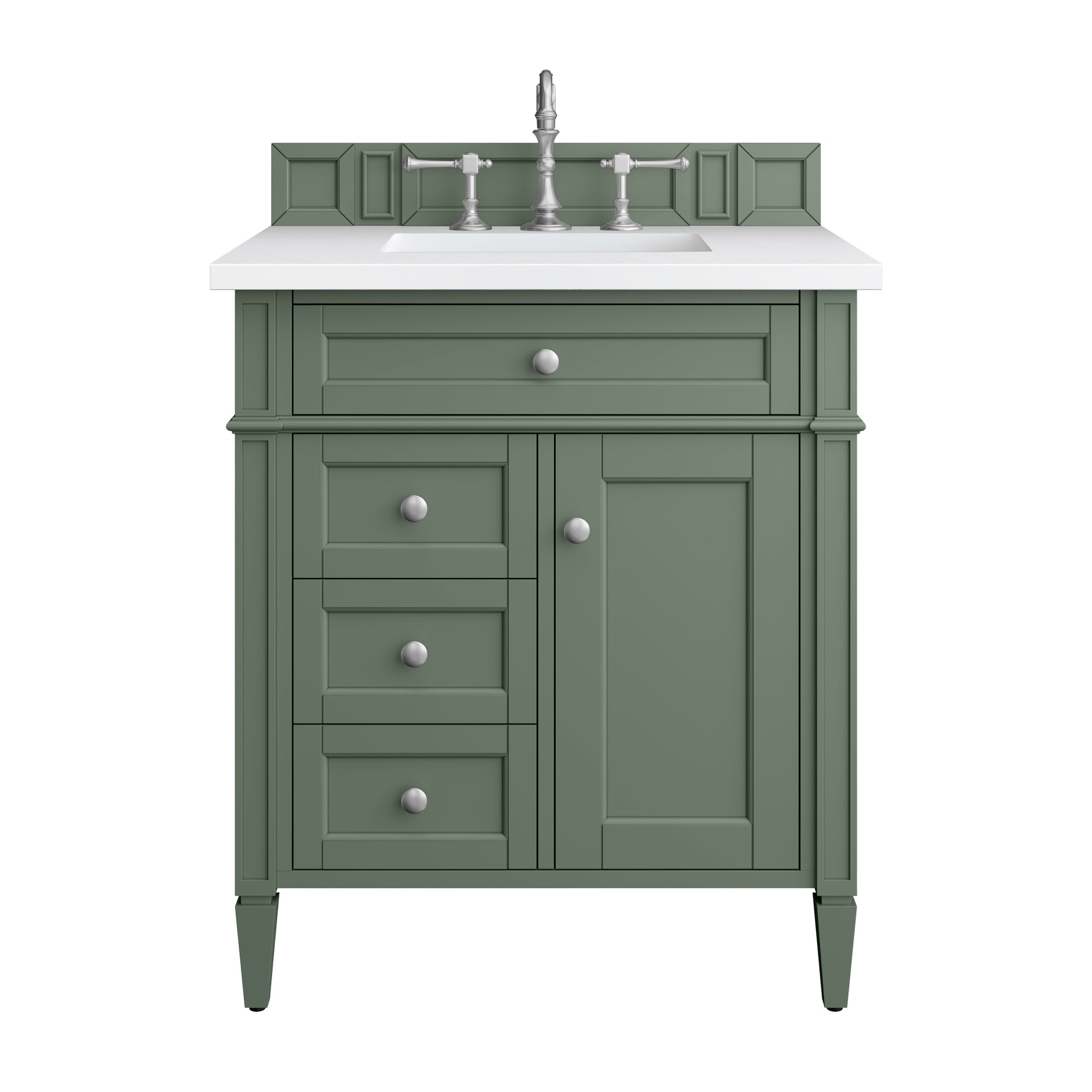 Renovate for Less Atlanta Brittany 30" Single Vanity, Smokey Celadon w/ 3 CM White Zeus Top