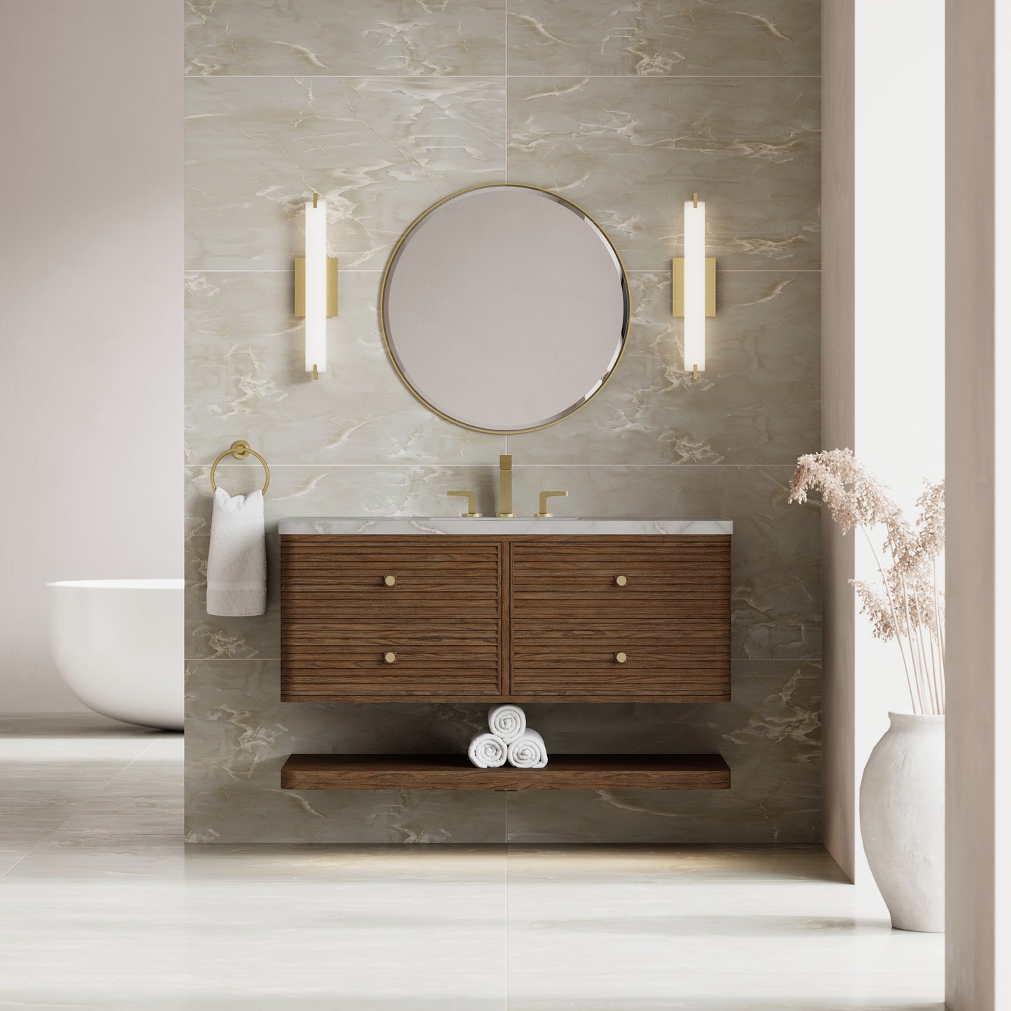 Renovate for Less Atlanta Allamari 48" Single Vanity, Sable w/ 3 CM Victorian Silver Top w/FreePower Wireless Charger
