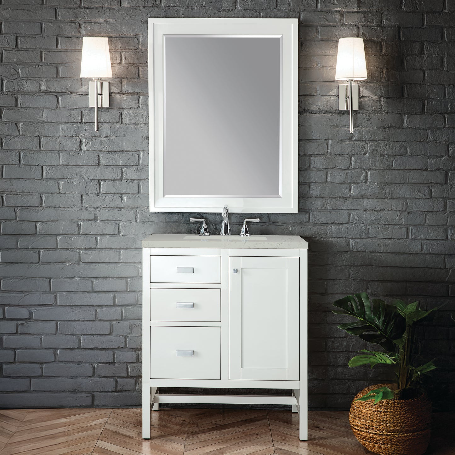 Renovate for Less Atlanta Addison 30" Single Vanity, Glossy White, w/ 3 CM Siberian Silestone Top