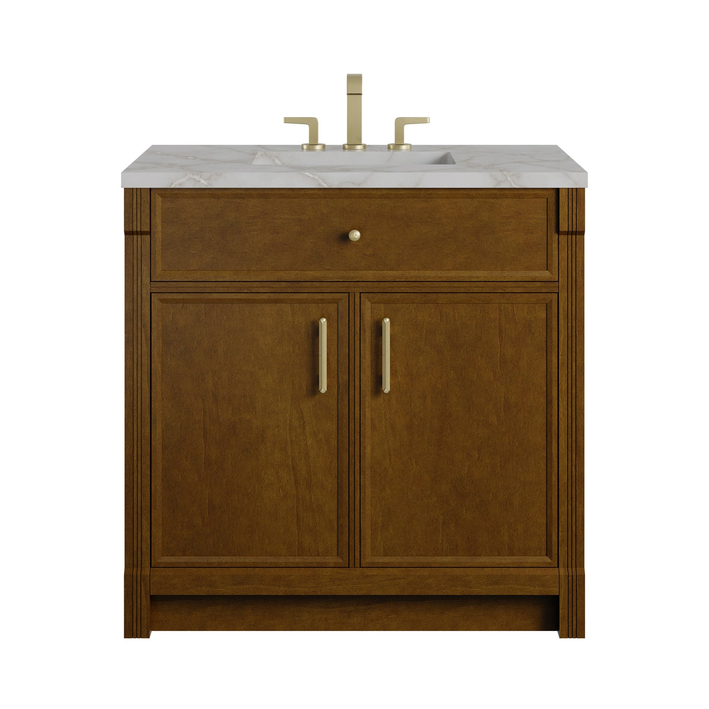 Renovate for Less Atlanta Bellshire 36" Single Vanity, Honey Oak w/ 3 CM Victorian Silver Silestone Top