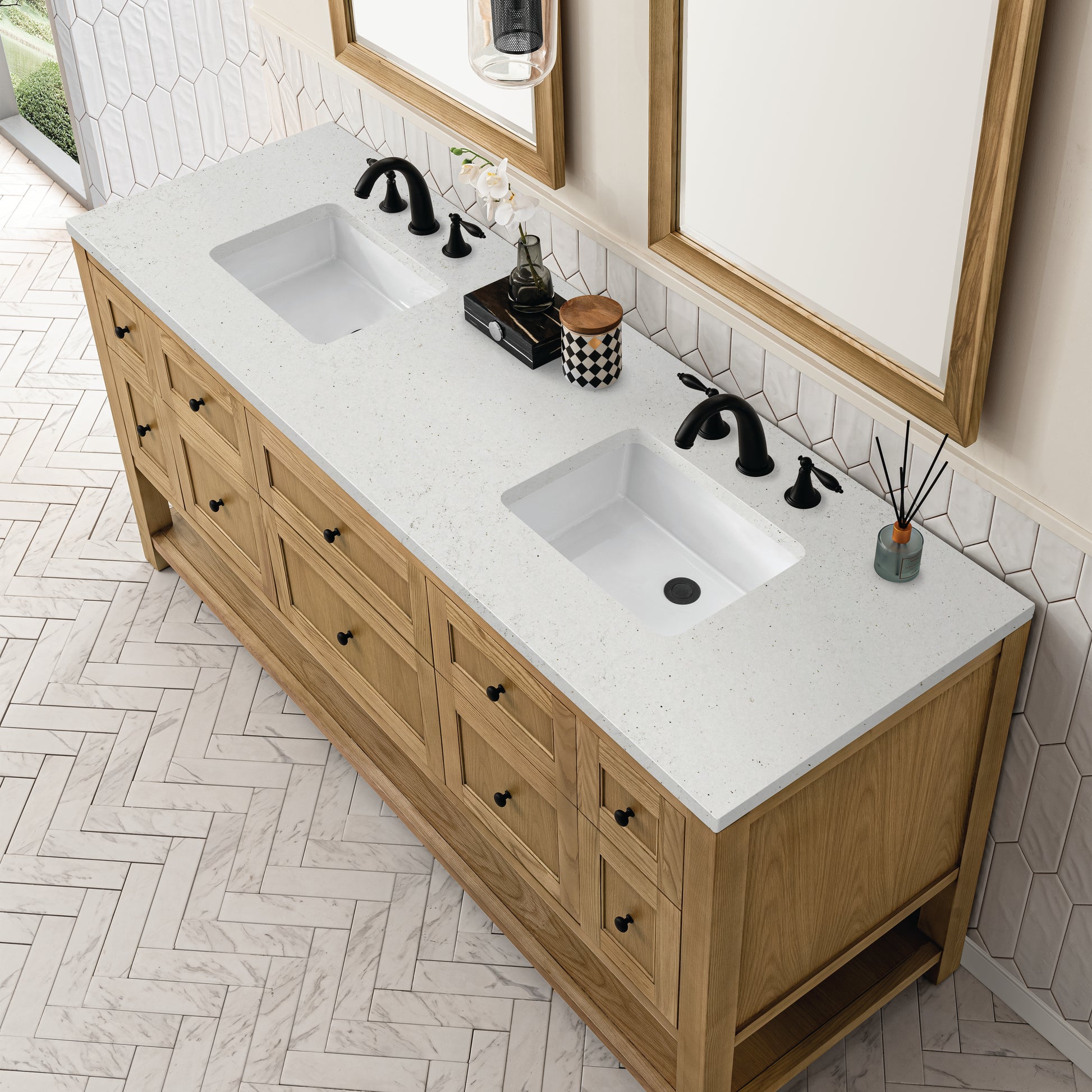 Renovate for Less Atlanta Breckenridge 72" Double Vanity, Light Natural Oak w/ 3 CM Lime Delight Top