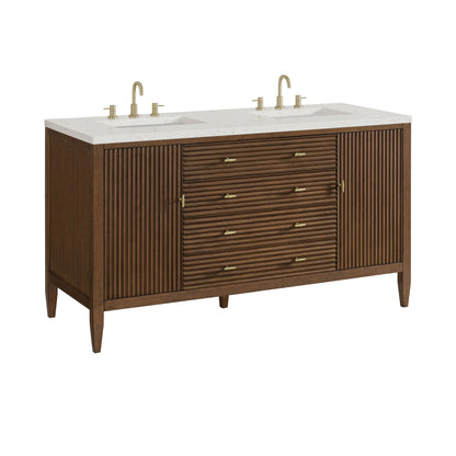 Myrrin 60" Double Vanity, Mid Century Walnut w/ 3 CM Lime Delight Silestone Top