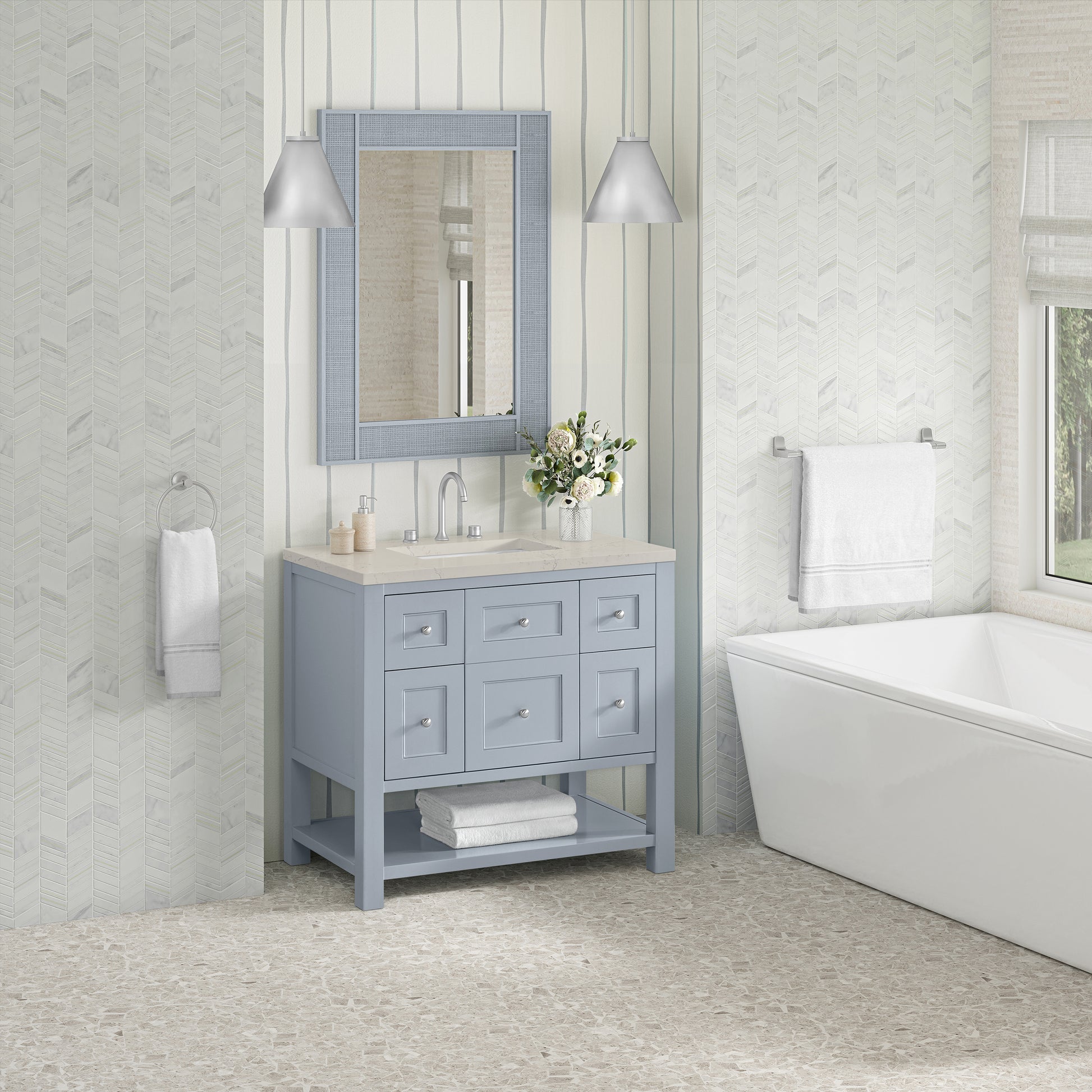 Renovate for Less Atlanta Breckenridge 36" Single Vanity, Serenity Blue, w/ 3 CM Siberian Silestone Top