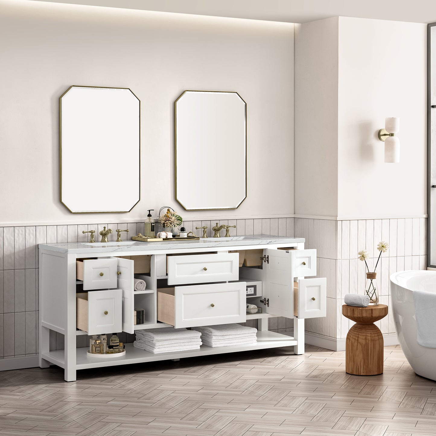 Renovate for Less Atlanta Breckenridge 72" Double Vanity, Bright White w/ 3 CM Ethereal Noctis Top