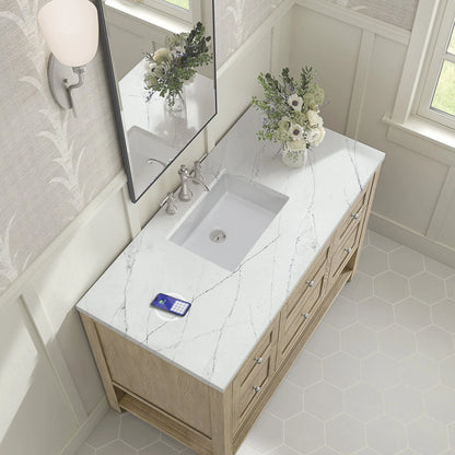 Breckenridge 48" Single Vanity, Whitewashed Oak w/ 3 CM Ethereal Noctis Silestone Top w/FreePower Wireless Charger