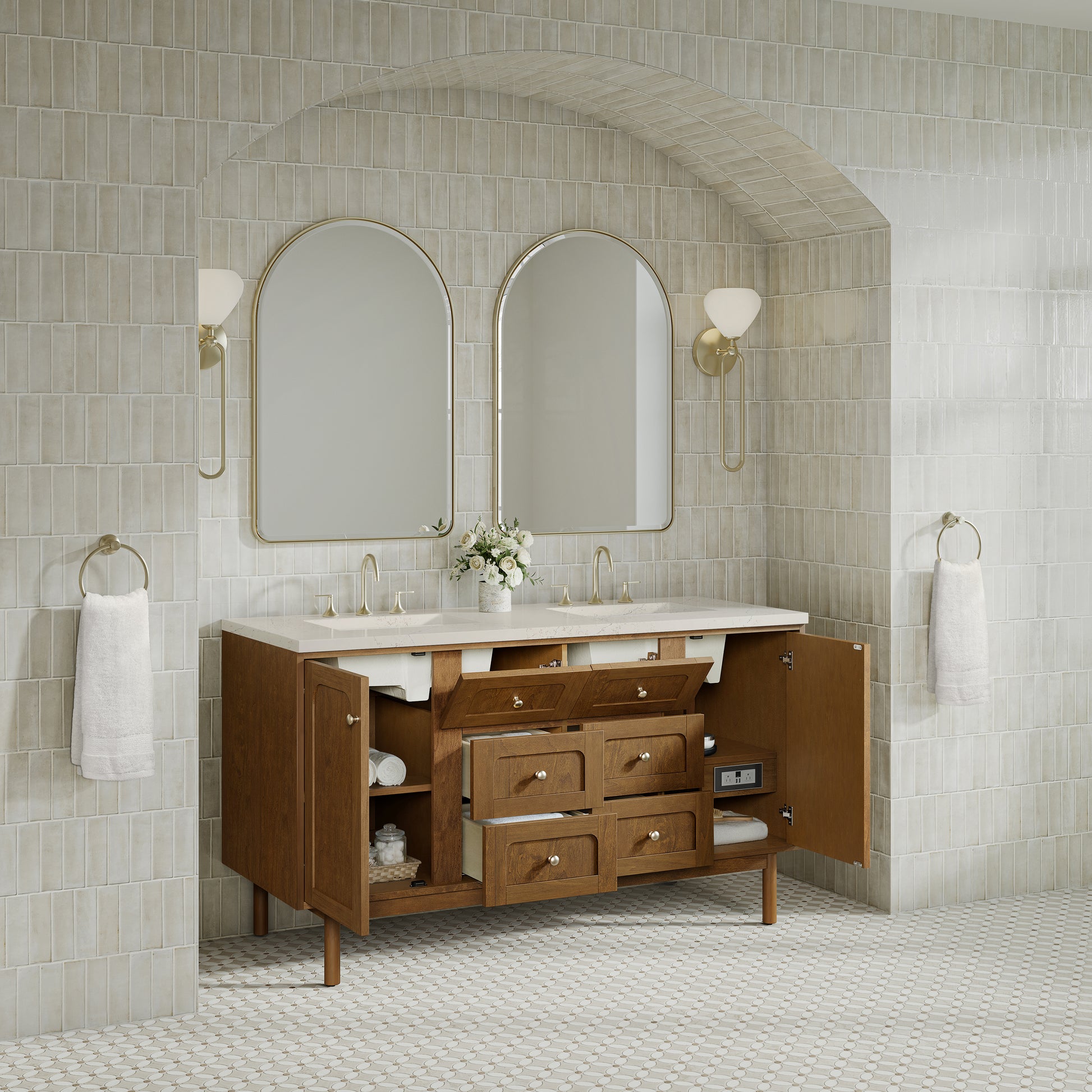 Renovate for Less Atlanta Laurent 60" Double Vanity, Honey Oak w/ 3 CM Siberian Silestone Top