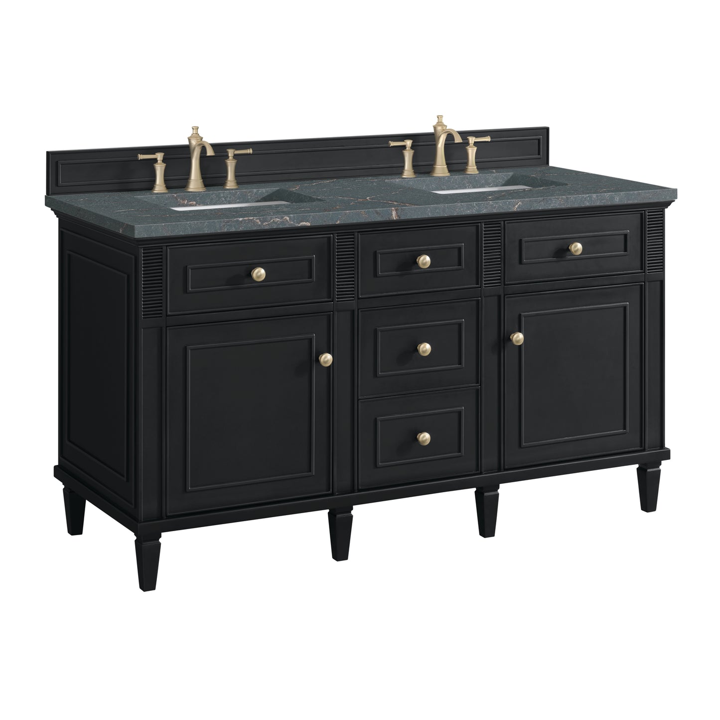 Renovate for Less Atlanta Lorelai 60" Double Vanity, Black Onyx w/ 3 CM Parisien Bleu Silestone Top
