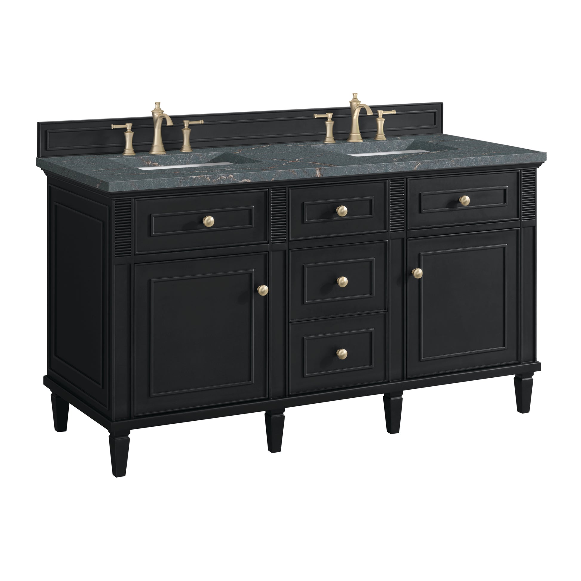 Renovate for Less Atlanta Lorelai 60" Double Vanity, Black Onyx w/ 3 CM Parisien Bleu Silestone Top
