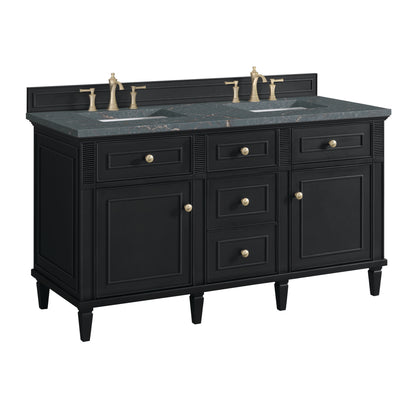 Renovate for Less Atlanta Lorelai 60" Double Vanity, Black Onyx w/ 3 CM Parisien Bleu Silestone Top