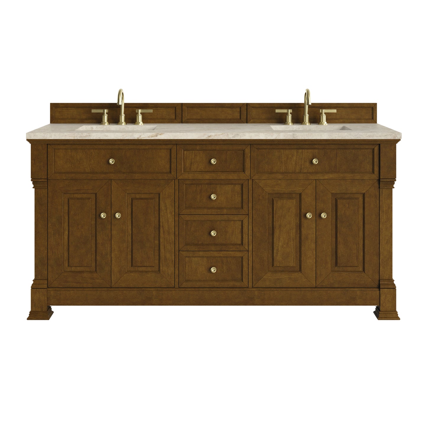 Renovate for Less Atlanta Brookfield 72" Double Vanity, Honey Oak, w/ 3 CM Tajnar Eclos Top w/FreePower Wireless Charger