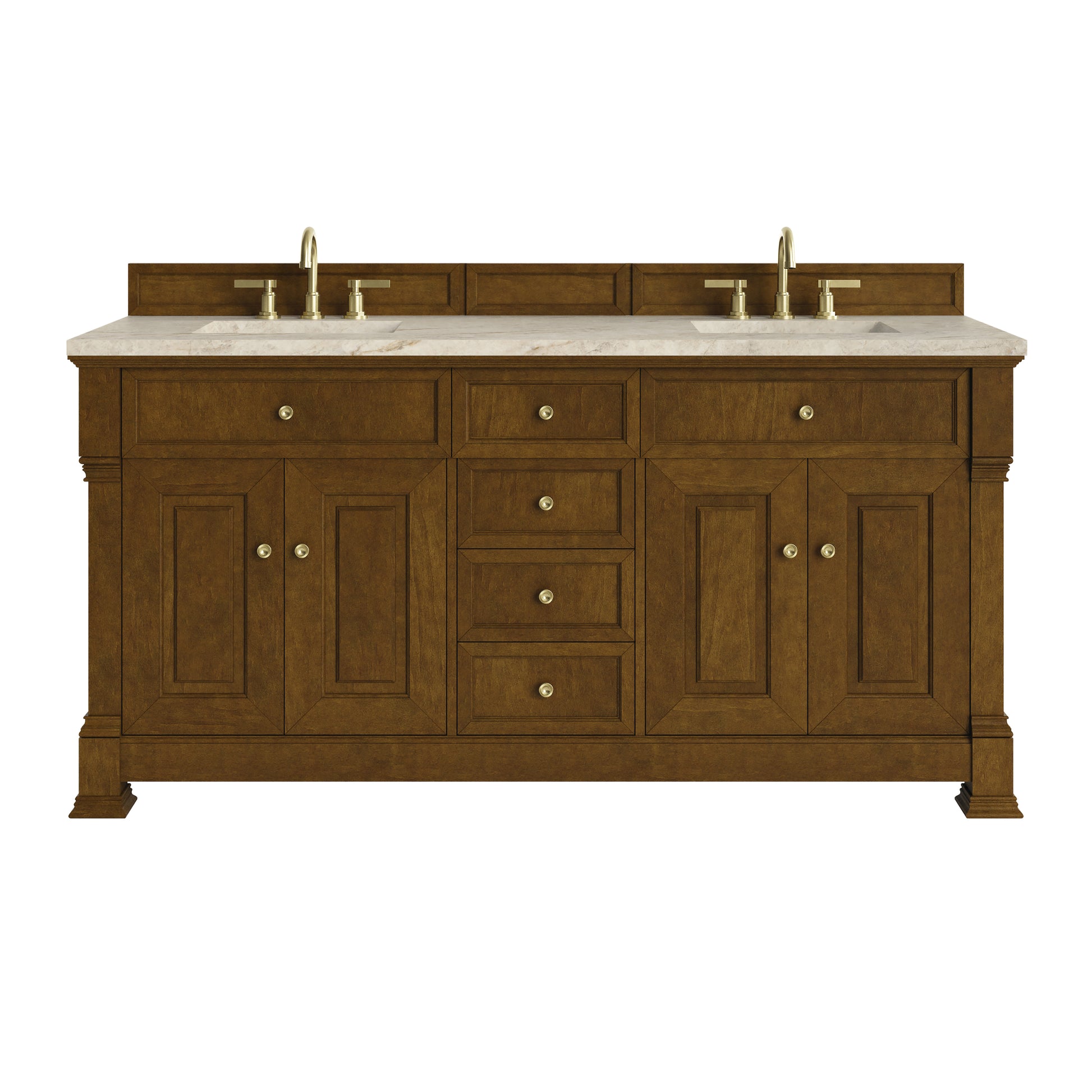 Renovate for Less Atlanta Brookfield 72" Double Vanity, Honey Oak, w/ 3 CM Tajnar Eclos Top w/FreePower Wireless Charger
