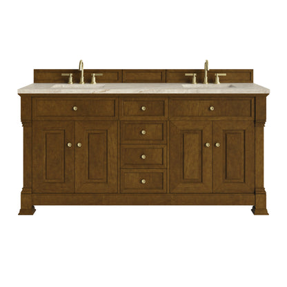 Renovate for Less Atlanta Brookfield 72" Double Vanity, Honey Oak, w/ 3 CM Tajnar Eclos Top w/FreePower Wireless Charger