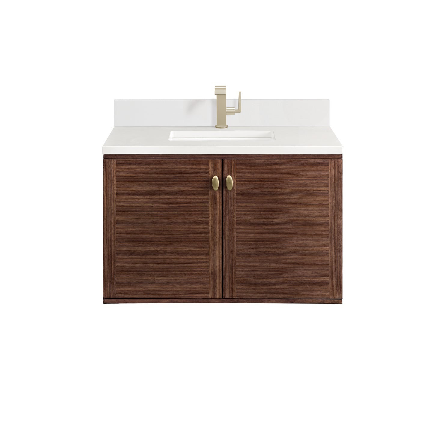 Renovate for Less Atlanta Amberly 36" Single Vanity, Mid-Century Walnut w/ Single Hole 3 CM White Zeus Top & Backsplash