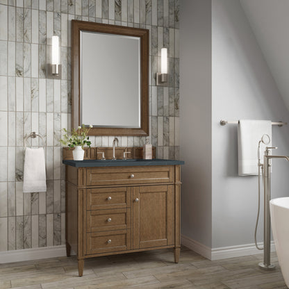 Renovate for Less Atlanta Brittany 36" Single Vanity, Saddle Brown w/ 3 CM Charcoal Soapstone Silestone Top