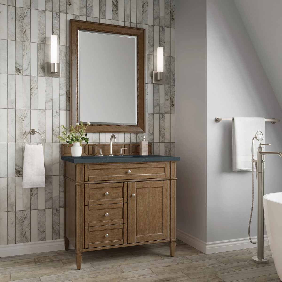 Brittany 36" Single Vanity, Saddle Brown w/ 3 CM Charcoal Soapstone Silestone Top