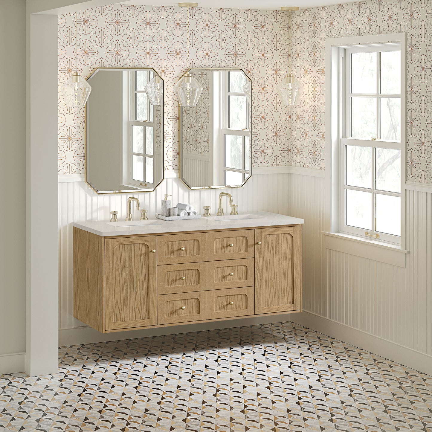 Renovate for Less Atlanta Laurent 60" Double Vanity, Light Natural Oak, w/ 3 CM Siberian Silestone Top