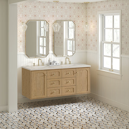 Renovate for Less Atlanta Laurent 60" Double Vanity, Light Natural Oak, w/ 3 CM Siberian Silestone Top
