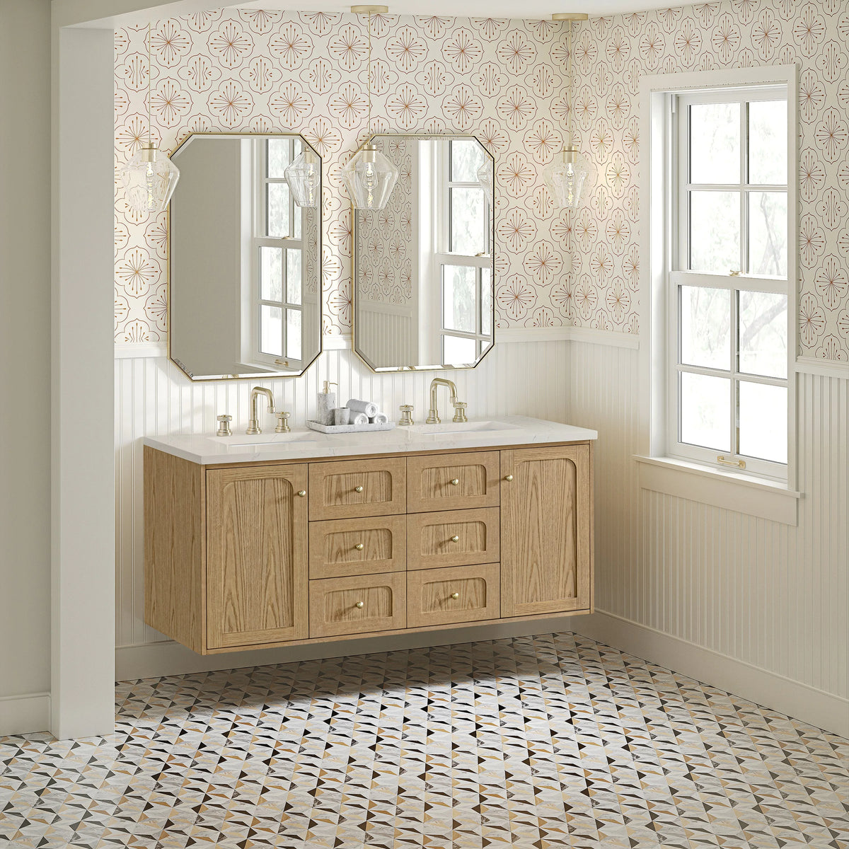 Laurent 60" Double Vanity, Light Natural Oak, w/ 3 CM Siberian Silestone Top