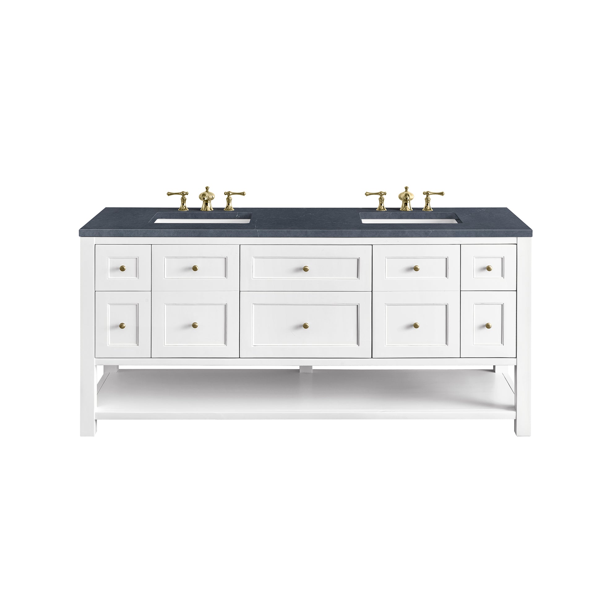 Renovate for Less Atlanta Breckenridge 72" Double Vanity, Bright White w/ 3 CM Charcoal Soapstone Top