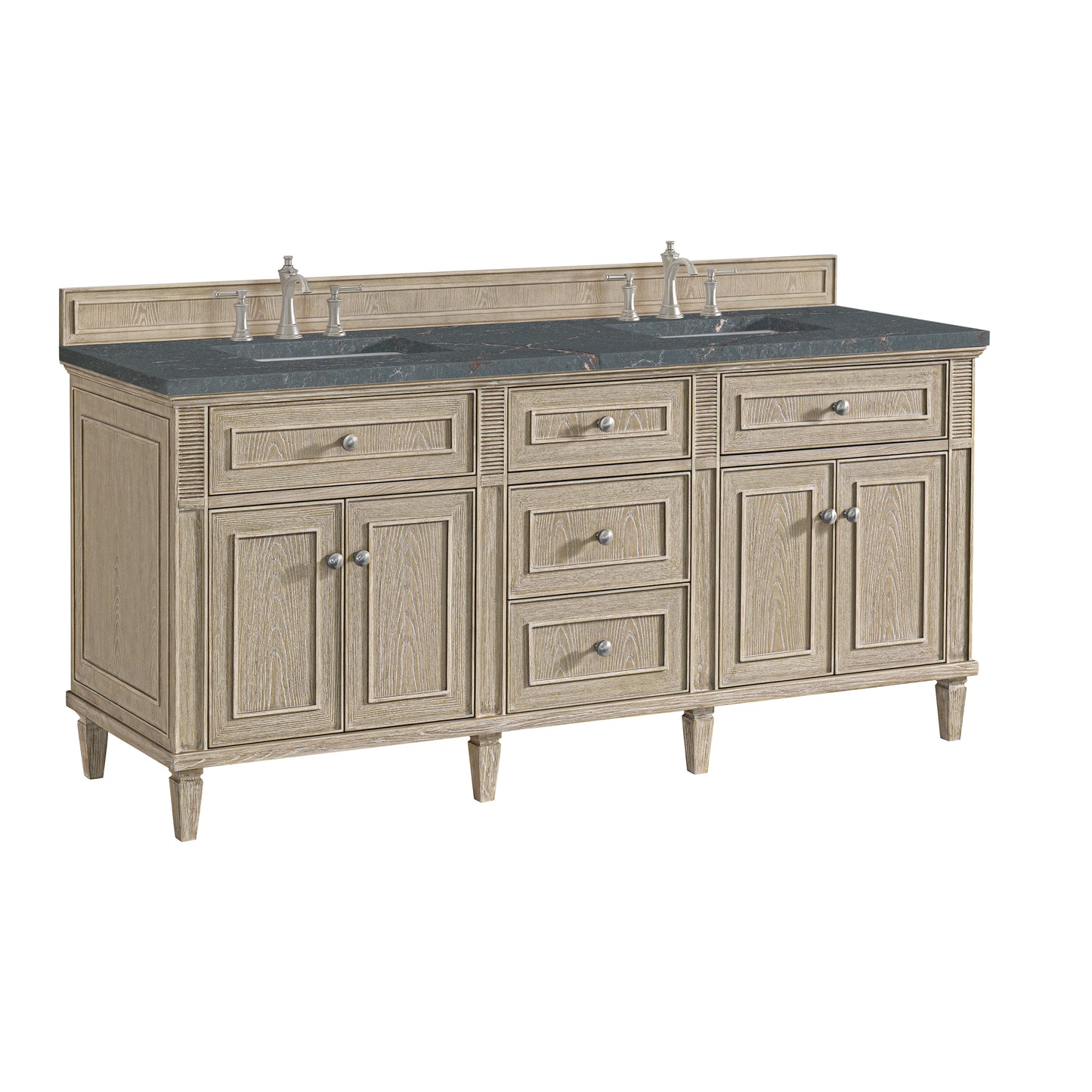 Renovate for Less Atlanta Lorelai 72" Double Vanity, Whitewashed Oak w/ 3 CM Parisien Bleu Silestone Top w/FreePower Wireless Charger
