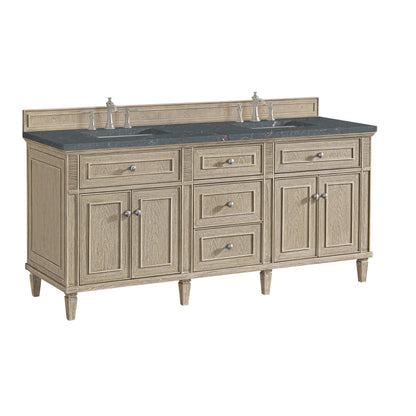 Renovate for Less Atlanta Lorelai 72" Double Vanity, Whitewashed Oak w/ 3 CM Parisien Bleu Silestone Top w/FreePower Wireless Charger