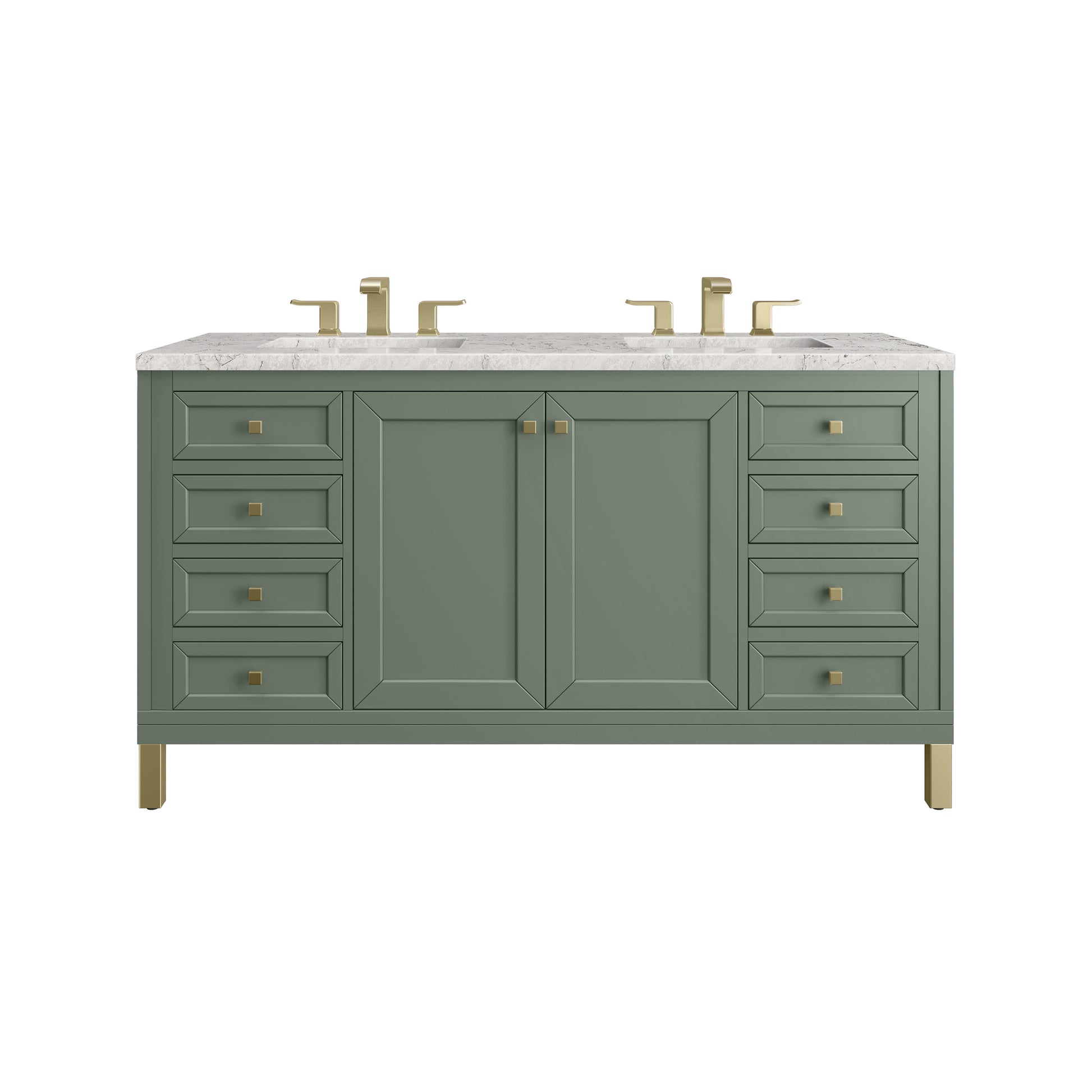 Renovate for Less Atlanta Chicago 60" Double Vanity, Smokey Celadon, w/ 3 CM Eternal Jasmine Pearl Silestone® Top