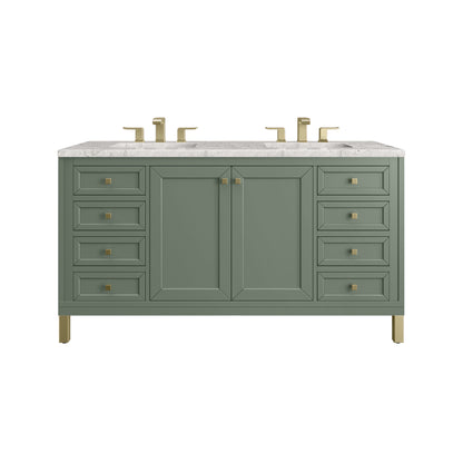 Renovate for Less Atlanta Chicago 60" Double Vanity, Smokey Celadon, w/ 3 CM Eternal Jasmine Pearl Silestone® Top