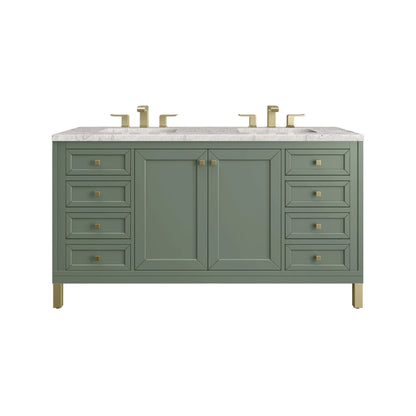 Chicago 60" Double Vanity, Smokey Celadon, w/ 3 CM Eternal Jasmine Pearl Silestone® Top