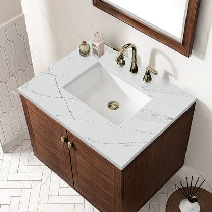 Renovate for Less Atlanta Amberly 30" Single Vanity, Mid-Century Walnut w/ 3 CM Ethereal Noctis Top