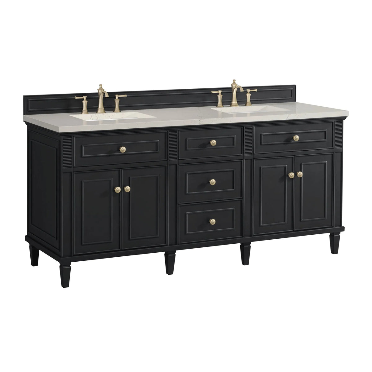 Lorelai 72" Double Vanity, Black Onyx, w/ 3 CM Siberian Silestone Top