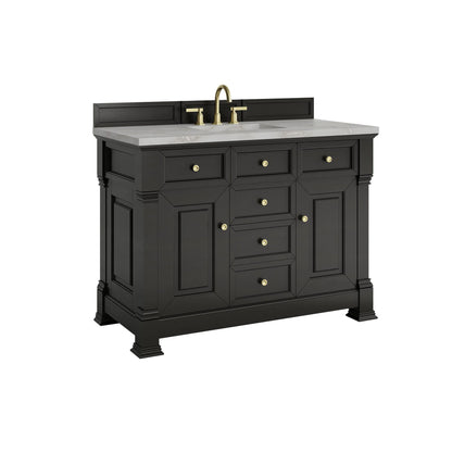Brookfield 48" Single Vanity, Black Onyx w/ 3 CM Victorian Silver Silestone Top w/ FreePower Wireless Charger