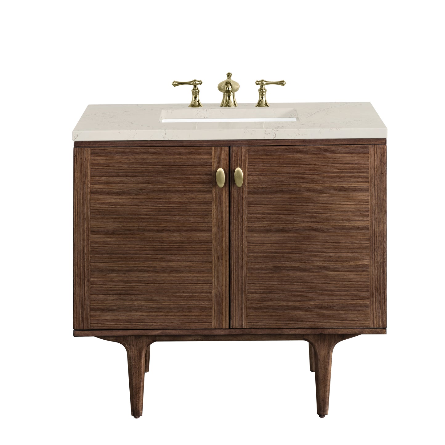 Renovate for Less Atlanta Amberly 36" Single Vanity, Mid-Century Walnut, w/ 3 CM Siberian Silestone Top