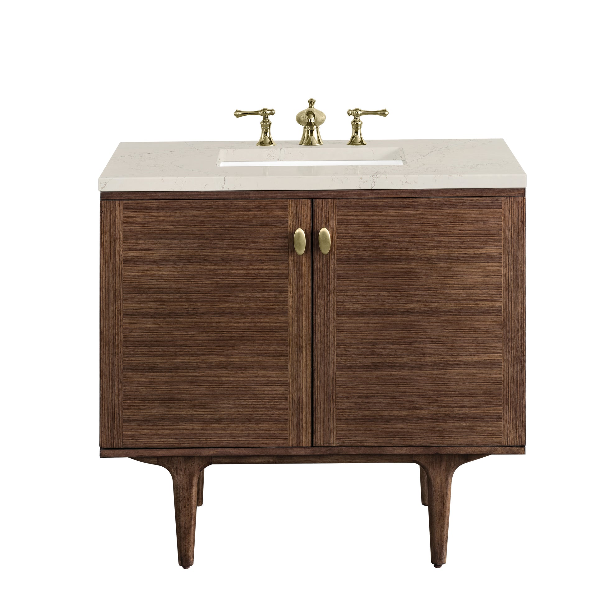 Renovate for Less Atlanta Amberly 36" Single Vanity, Mid-Century Walnut, w/ 3 CM Siberian Silestone Top