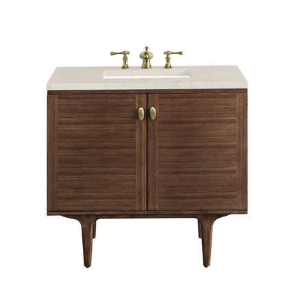 Renovate for Less Atlanta Amberly 36" Single Vanity, Mid-Century Walnut, w/ 3 CM Siberian Silestone Top