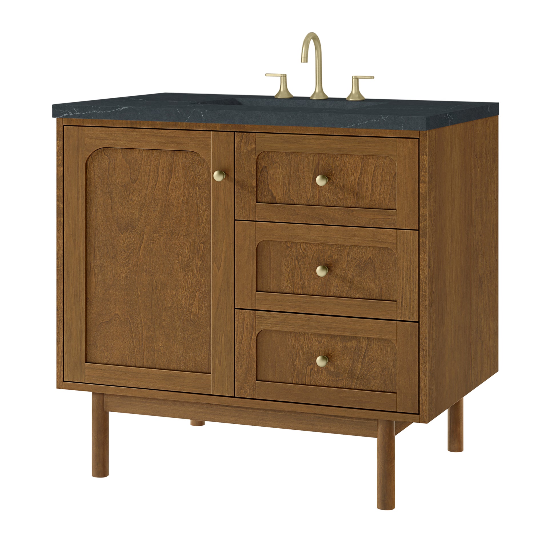 Renovate for Less Atlanta Laurent 36" Single Vanity, Honey Oak w/ 3 CM Charcoal Soapstone Silestone Top