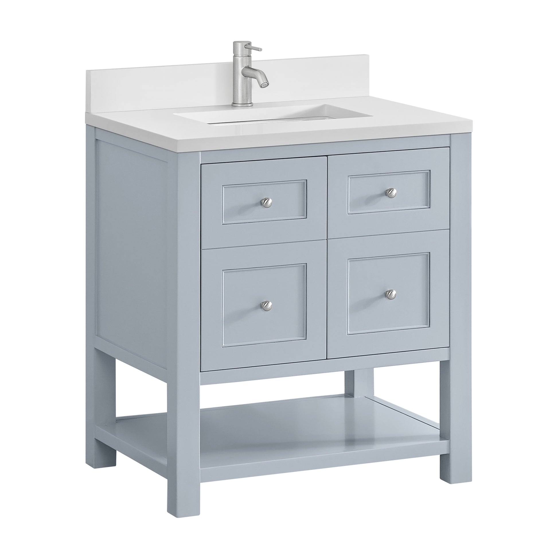 Renovate for Less Atlanta Breckenridge 30" Single Vanity, Serenity Blue, w/ Single Hole 3 CM White Zeus Quartz Top & Backsplash