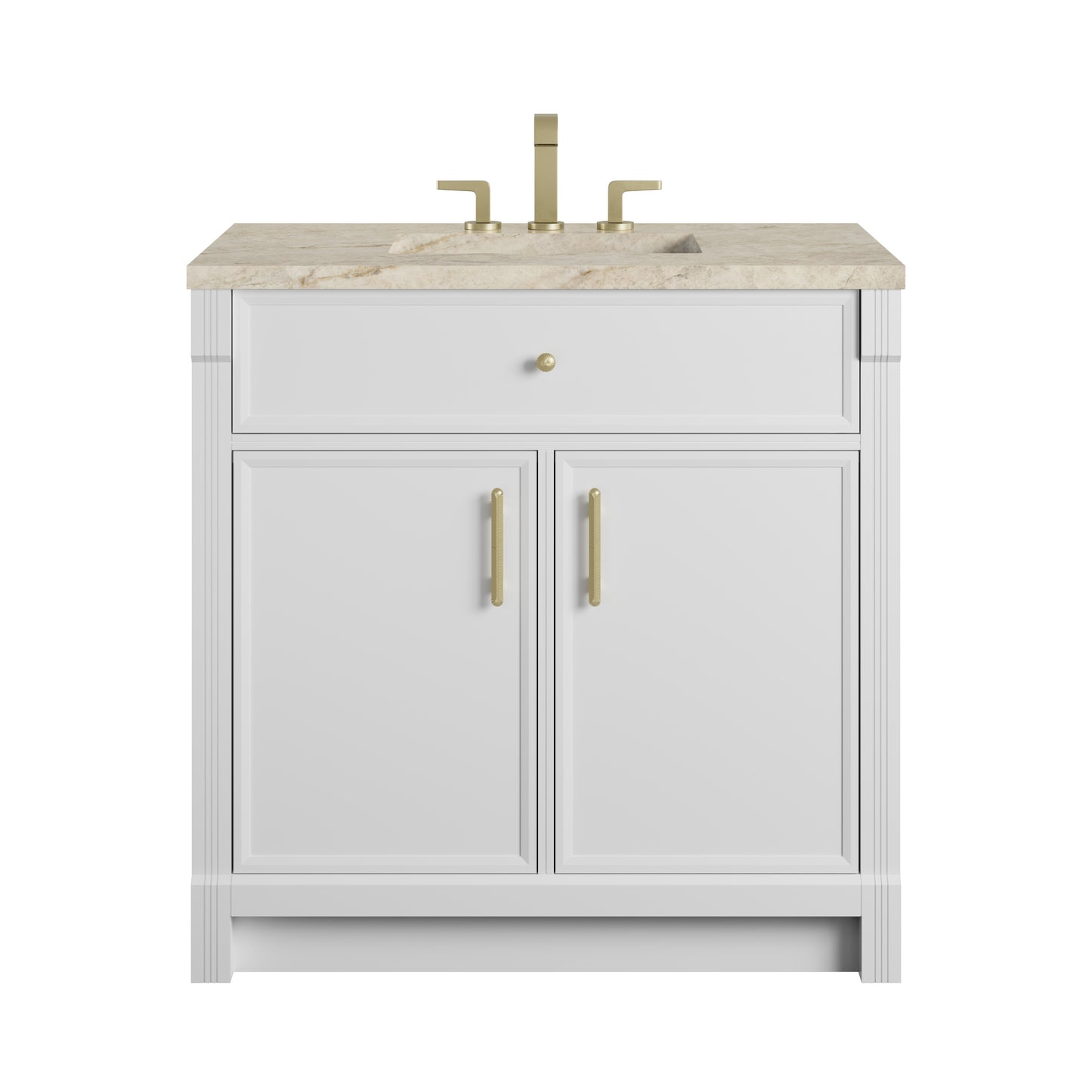 Renovate for Less Atlanta Bellshire 36" Single Vanity, Bright White w/ 3 CM Tajnar Eclos Top