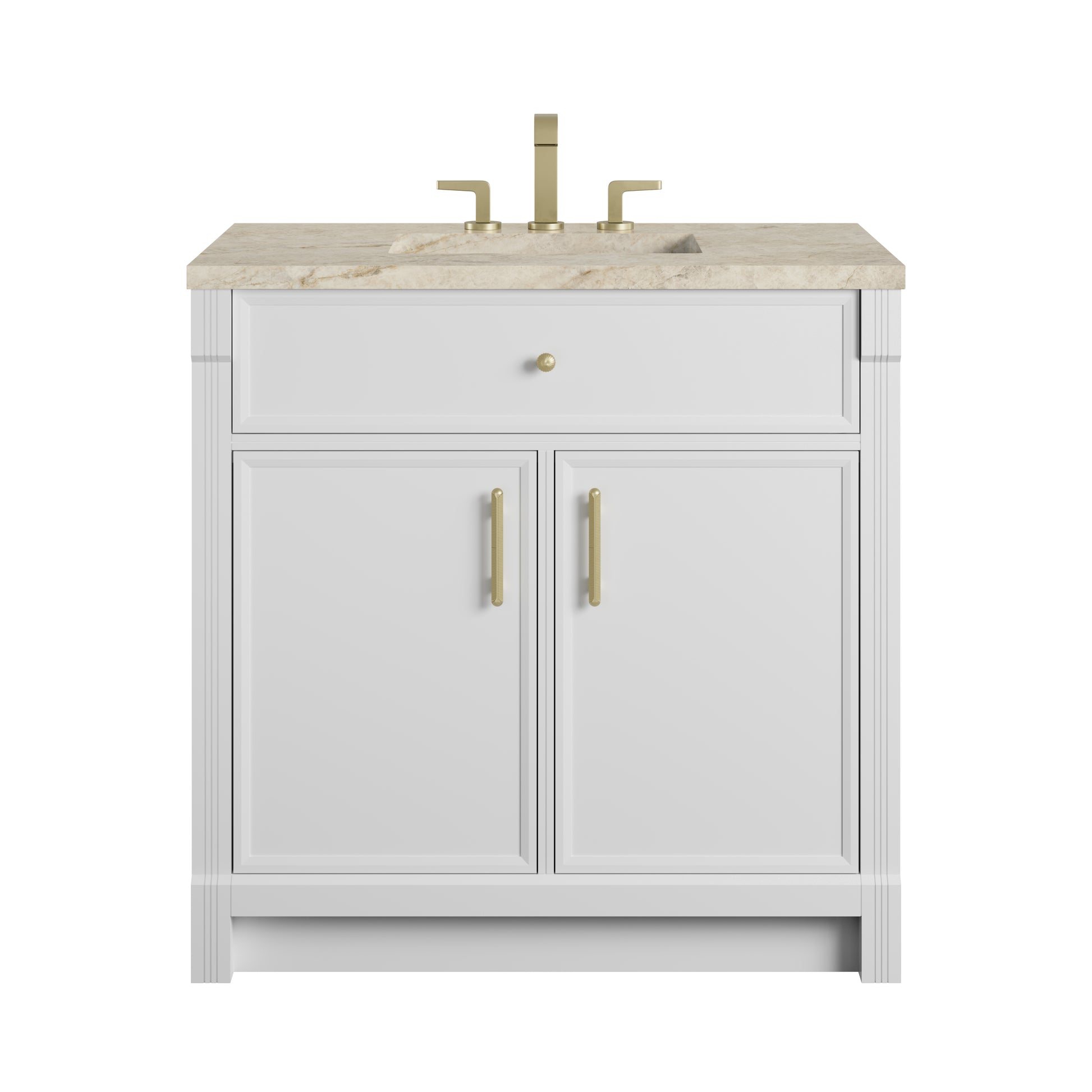 Renovate for Less Atlanta Bellshire 36" Single Vanity, Bright White w/ 3 CM Tajnar Eclos Top