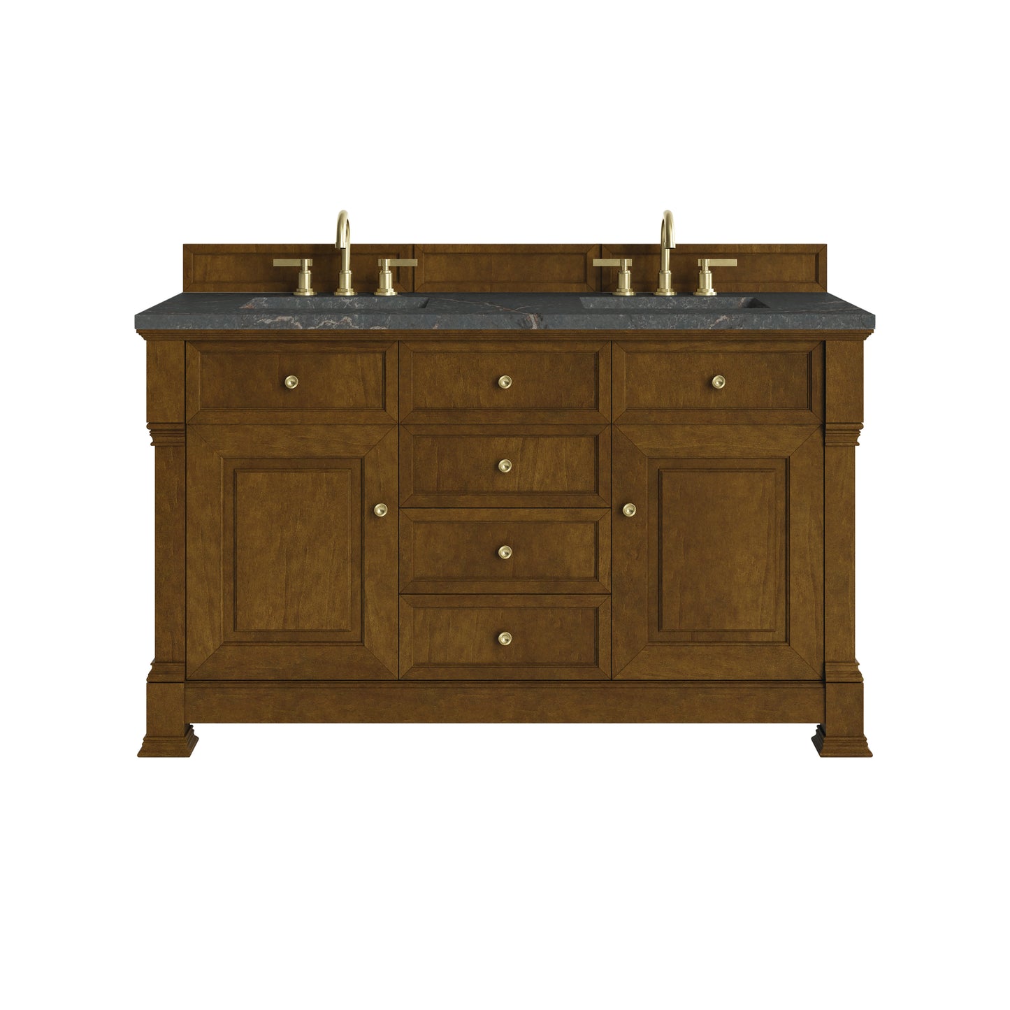Renovate for Less Atlanta Brookfield 60" Double Vanity, Honey Oak w/ 3 CM Parisien Bleu Silestone Top