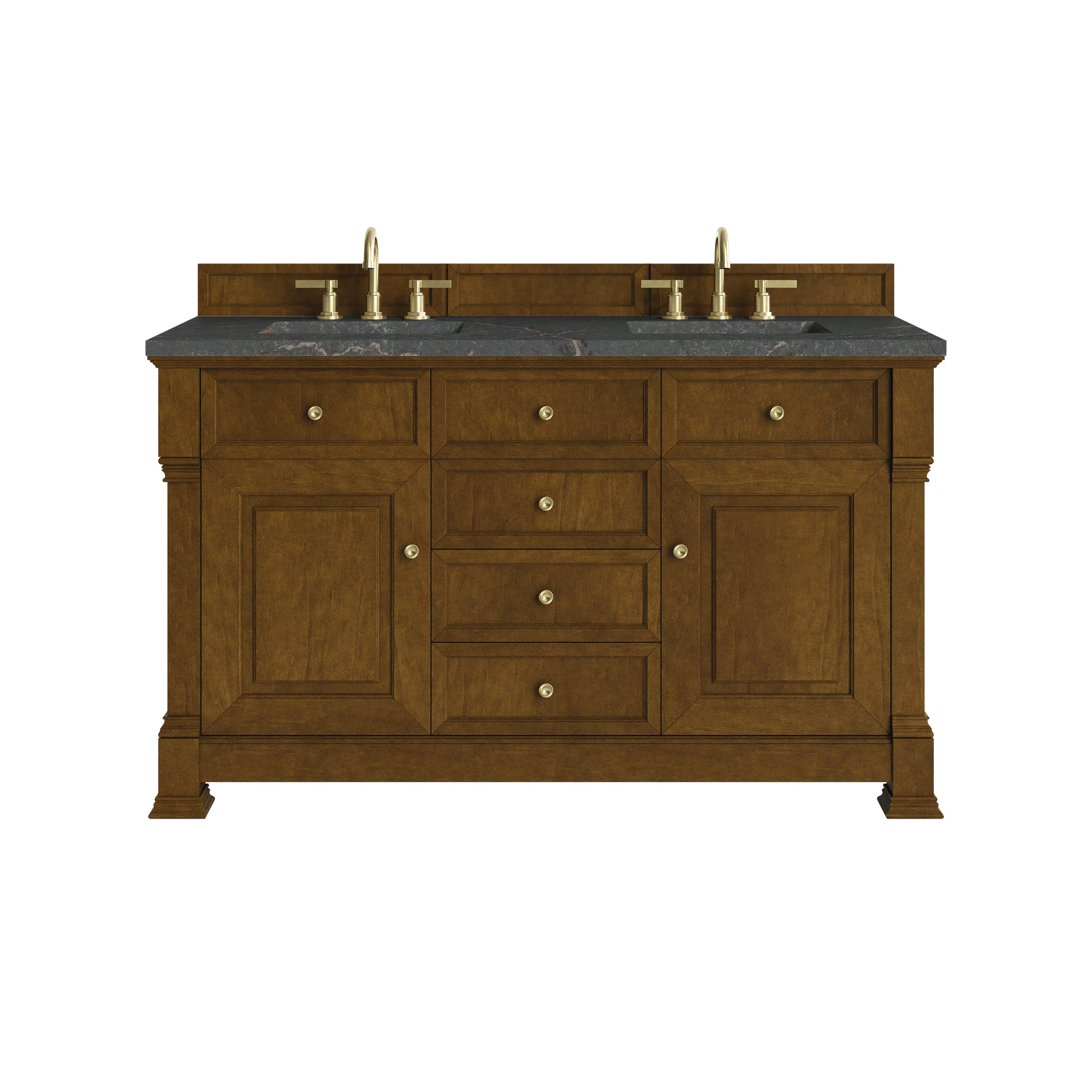 Renovate for Less Atlanta Brookfield 60" Double Vanity, Honey Oak w/ 3 CM Parisien Bleu Silestone Top