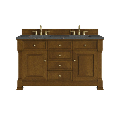 Renovate for Less Atlanta Brookfield 60" Double Vanity, Honey Oak w/ 3 CM Parisien Bleu Silestone Top
