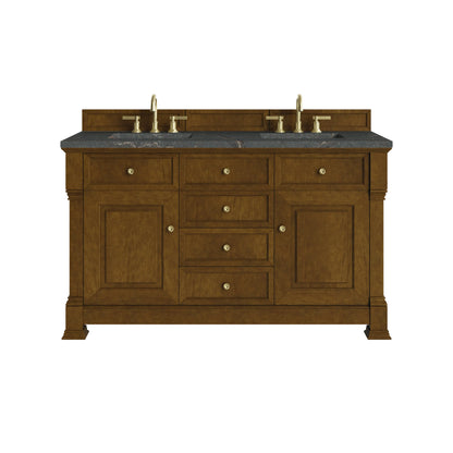 Brookfield 60" Double Vanity, Honey Oak w/ 3 CM Parisien Bleu Silestone Top