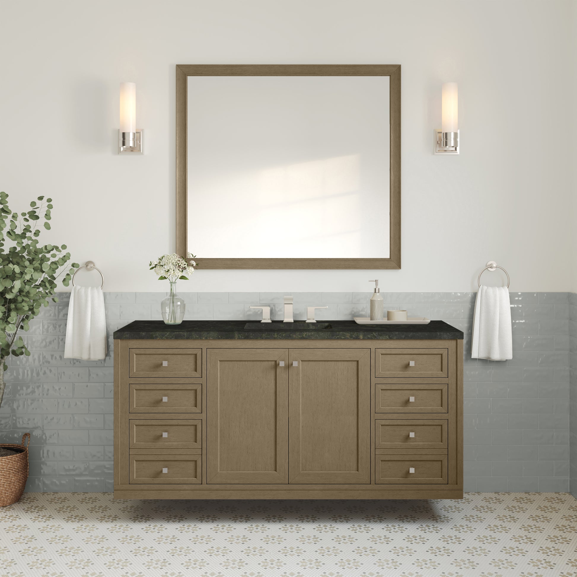 Renovate for Less Atlanta Chicago 60" Single Vanity, Walnut Whisper, w/ 3 CM Phantome Eclos Top