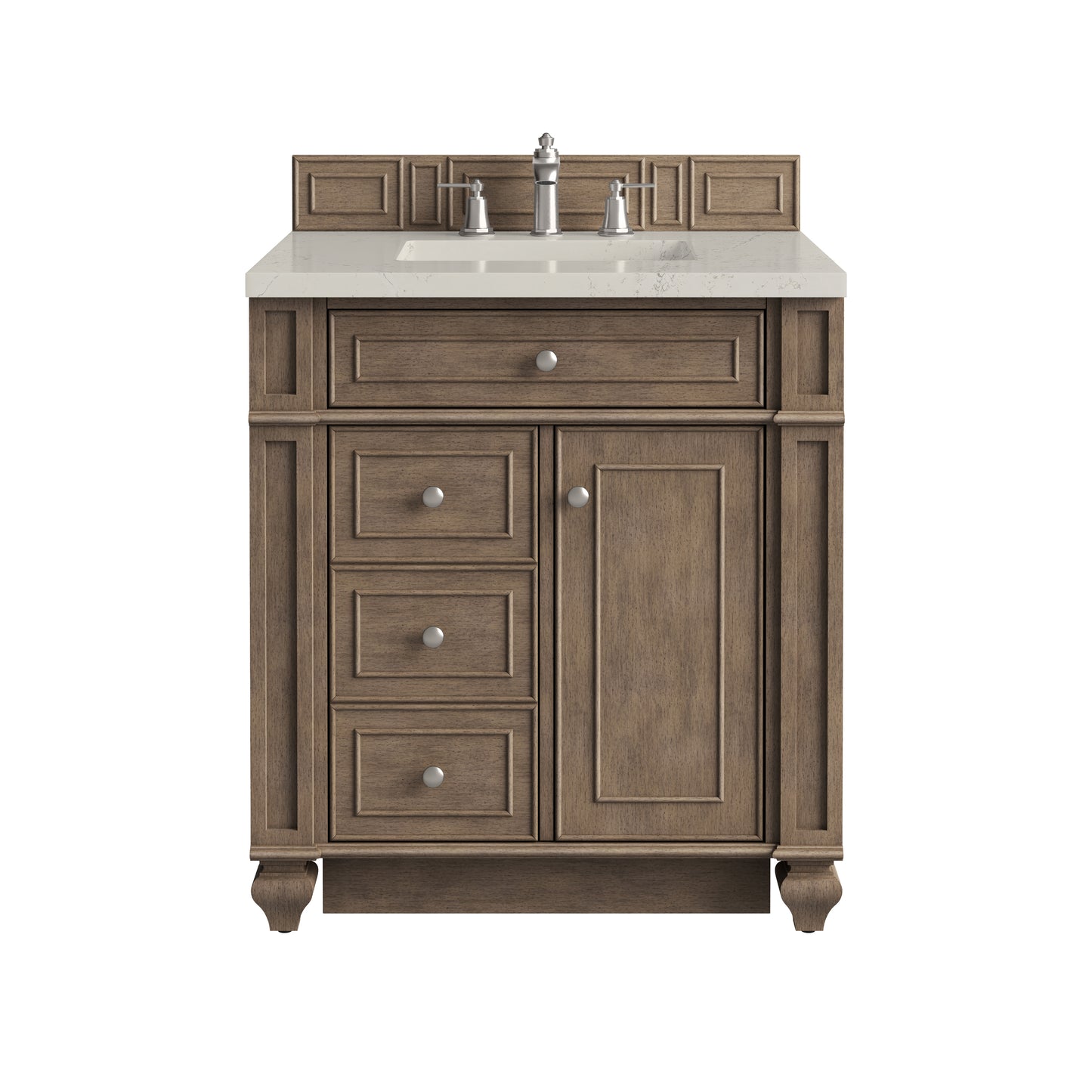 Renovate for Less Atlanta Bristol 30" Single Vanity, Whitewashed Walnut, w/ 3 CM Siberian Silestone Top